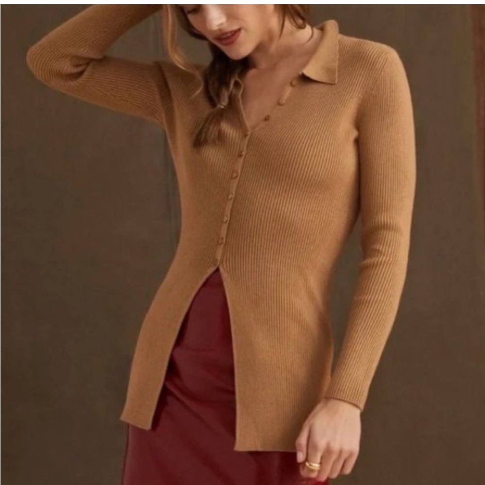 Anthropologie Maeve ribbed button front knit top